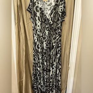 Ella Samani brand maxi dress. Animal-print. Crossbody front. Women’s size 3X